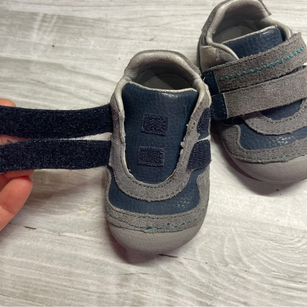 Stride Rite Graham Gray Blue Leather Baby Walker Shoes Size 3
